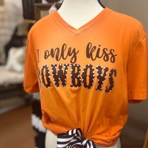 I only kiss cowboys-Rhinestone bling tee-OSU Cowboys spirit shirt
